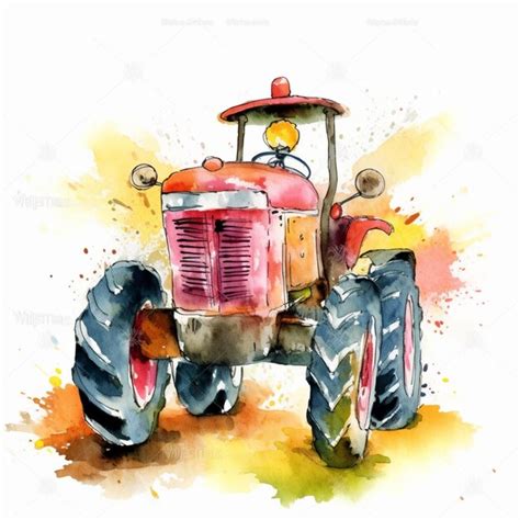 Premium AI Image A Watercolor Painting Of A Red Tractor With A Paint