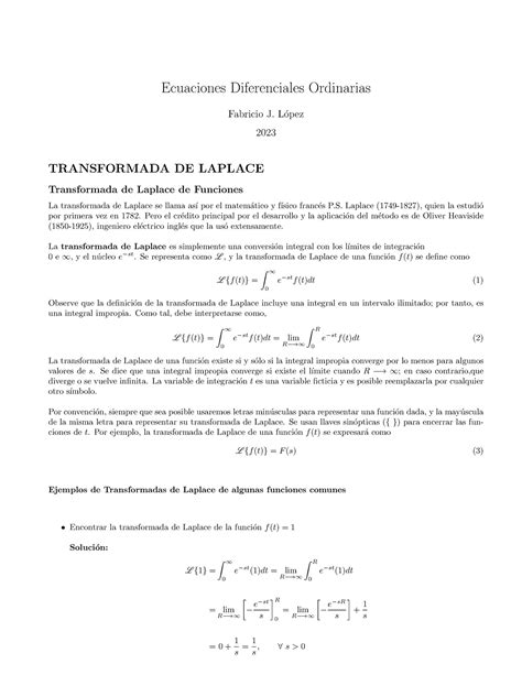 Transformada De Laplace Propiedades Ecuaciones Diferenciales