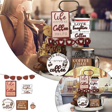 Abastado ! Coffee Bar Decoration Logo Farmhouse Layered Tray Decoration