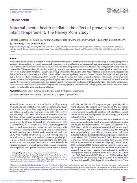 Pdf Maternal Mental Health Mediates The Effect Of Prenatal Stress On