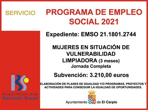 Subvenci N Ipbs Programa Empleo Social Ayuntamiento De El Carpio