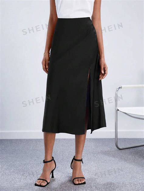 Shein Bizwear High Waist Split Thigh Satin Skirt Workwear Shein Singapore