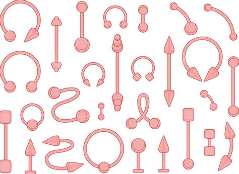 Set Of Silver Body Piercings Jewelry Tools Ball Realistic Vector Tools