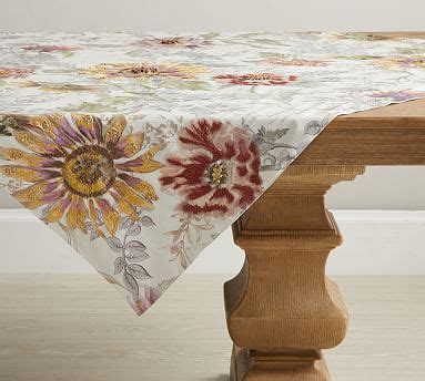 Autumnal Floral Cotton Linen Table Throw Pottery Barn