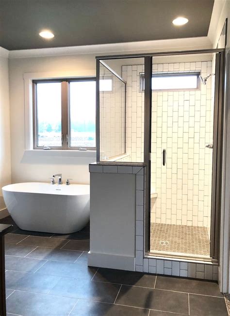 Custom Walk In Shower And Soaking Tub Bathroom Farmhouse Style Small