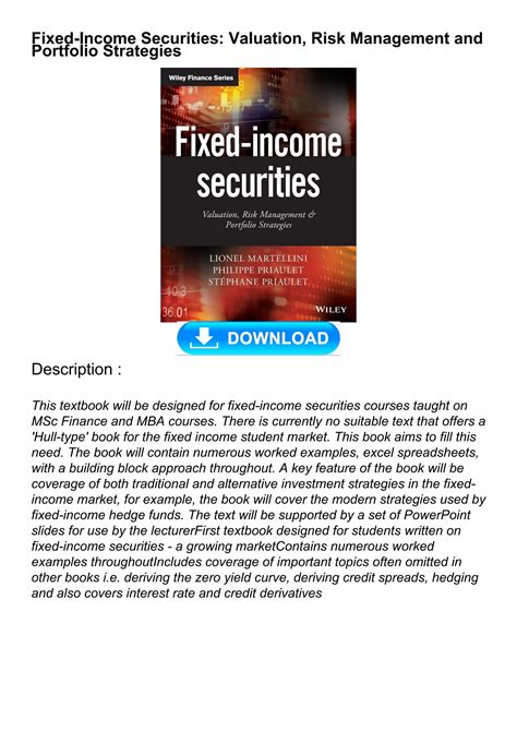 Read Download Fixed Income Securities Valuation Risk Management And