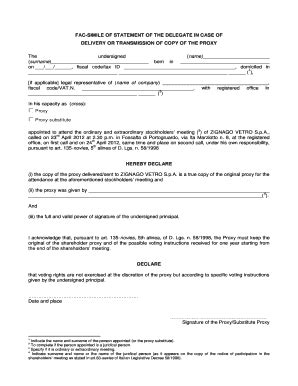 Fillable Online Fac Simile Of Statement Of The Delegate In Case Of