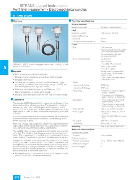 Pdf Sitrans L Level Instruments Point Level Measurement Literature