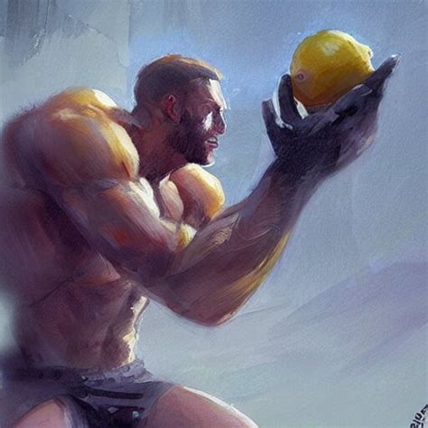 Lexica Lemon Fruit As Gigachad Working Out By Greg Rutkowski