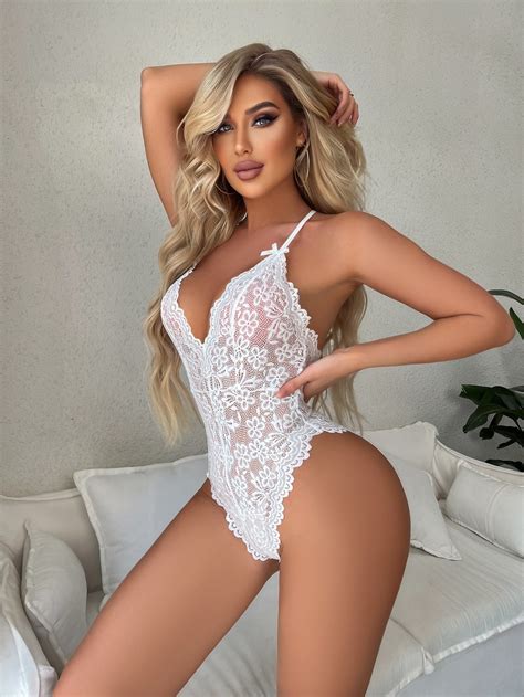 Erotic Women One Piece White Crotchless Lingerie For Women Lingerie