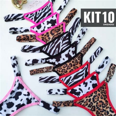 Kit 10 Tanga Biquini Fio Duplo Calcinhas Estampadas Neon Sexy Sensual Lingerie Feminina