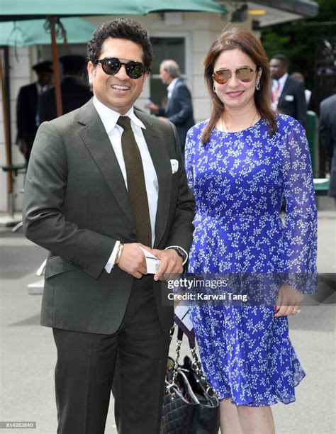 Sachin Tendulkar and Anjali Tendulkar attend day 11 of Wimbledon 2017... News Photo - Getty Images