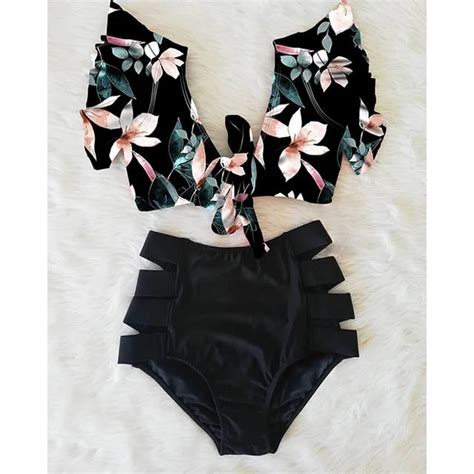 High Waist Ruffled Sexy Bikini Set 2023 Flounce Biquini Swimwear Women Two Pieces Swimsuit