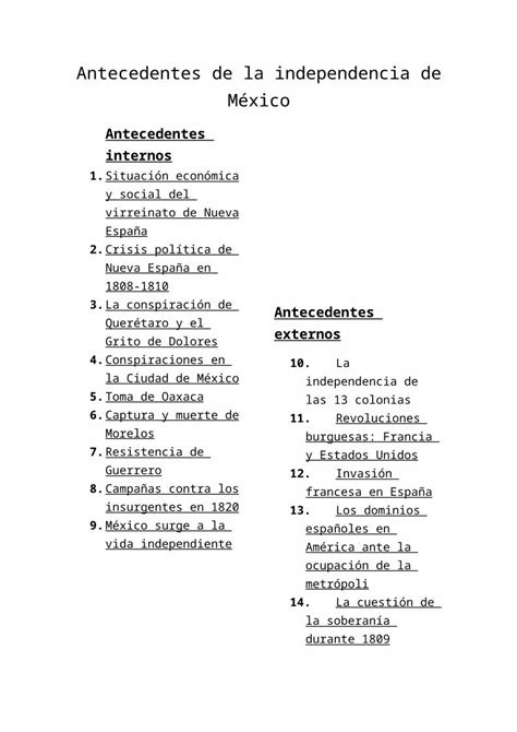 Doc Antecedentes De La Independencia De México Dokumentips