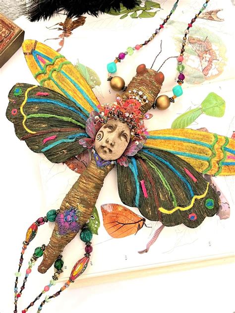 Mythical Fabric Clay Dragonfly Sculpture Wall Decor Etsy Textile Sculpture Entomology Art