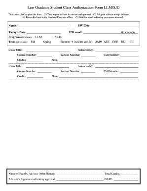 Fillable Online Law Wisc Law Graduate Student Class Authorization Form