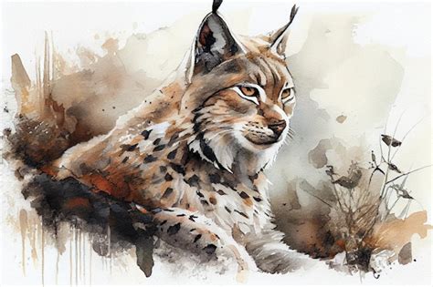 Dessin de lynx avec un peu d aquarelle ai générative Photo Premium