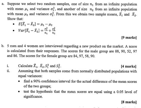 Solved A Suppose We Select Two Random Samples One Of Size