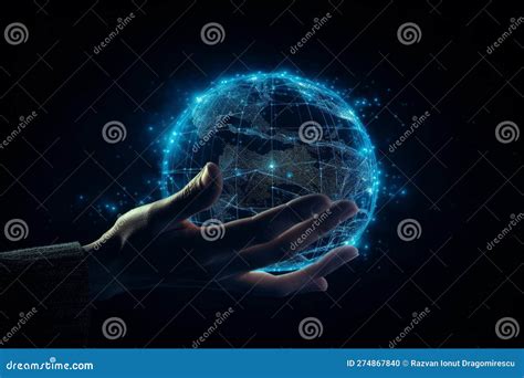 Digital Planet Inside the Palm of a Human Hand, with Transparent ...