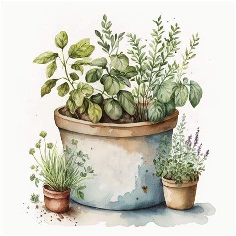 Watercolor Potted Plants Poster