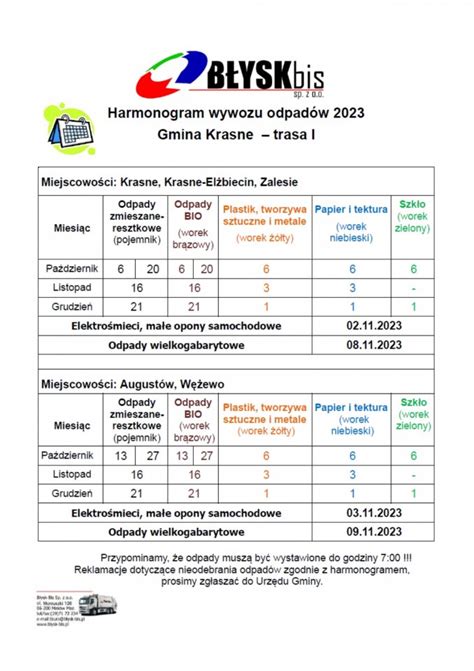 Harmonogram Odbioru Odpad W Gospodarka Odpadami Dla Mieszka Ca