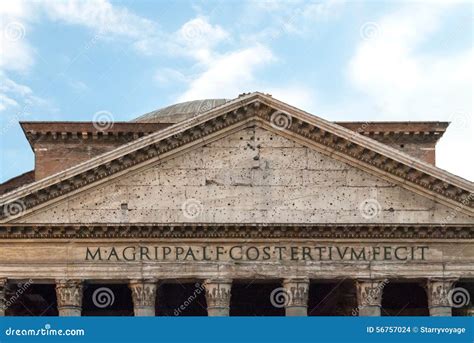 Detail Of The Roman Upper Portico And Pediment Lettering Ii Stock Photo