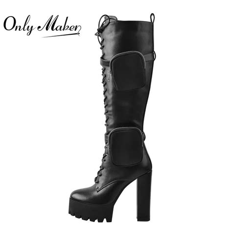 Shop Now Quality Of Service Onlymaker Women Knee High Boots Lace Up