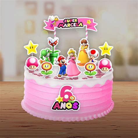 Topo de Bolo Princesa Peach Super Mário Personalizado Elo7