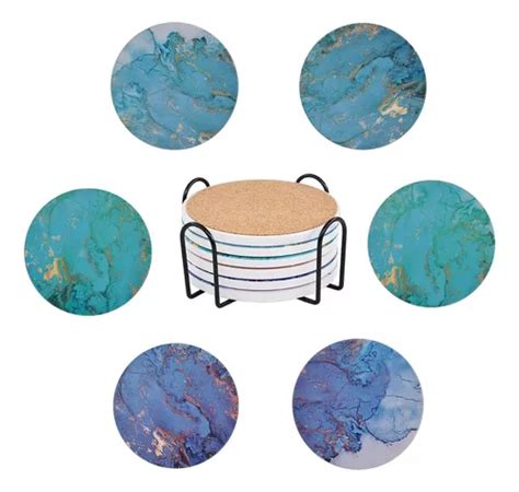 Set De 6 Posavasos De Cerámica Mármol Con Soporte Para Mesa Cuotas