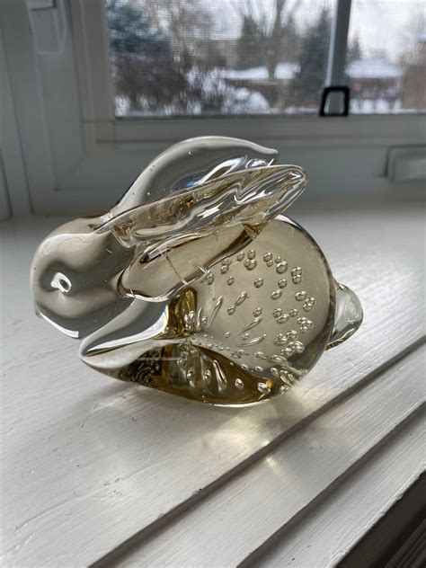 Vintage Art Glass Bunny Rabbit Paperweight Controlled Bubbles Etsy