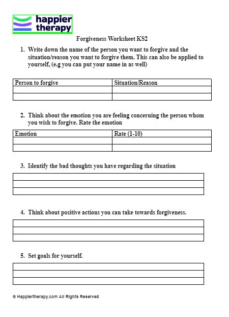 Forgiveness Worksheet Ks2 Happiertherapy