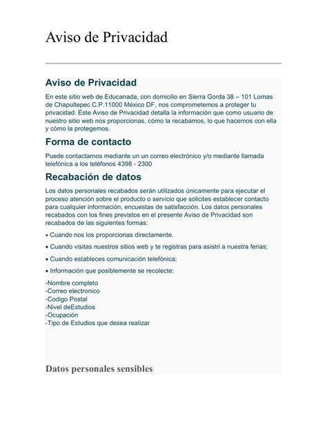 Aviso De Privacidad