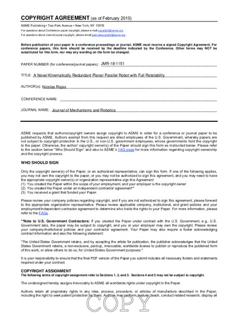 Fillable Online Spiral Imperial Ac Copyright Agreement For Paper Jmr 18