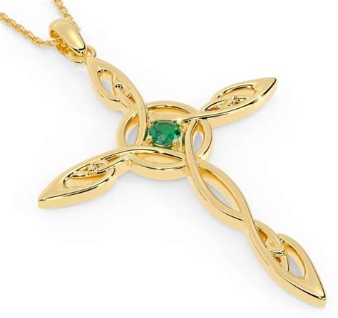 K Gold Solid Silver Emerald Irish Celtic Cross Necklace