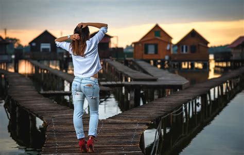 Wallpaper Ass Girl Sexy Pose Jeans Pierce Shirt The Bridge For Mobile And Desktop