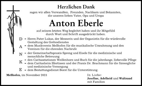 Traueranzeigen Von Anton Eberle Augsburger Allgemeine Zeitung