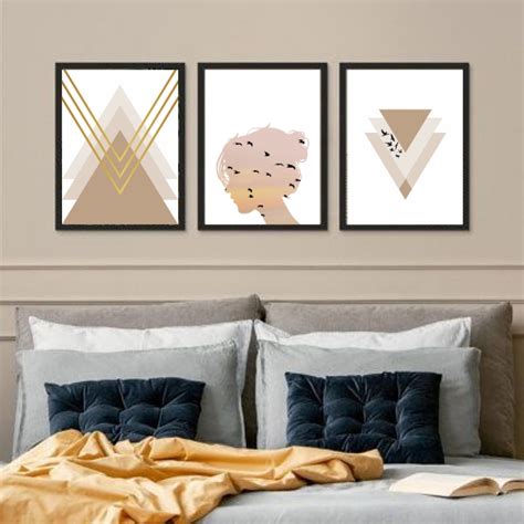 Kit 3 Quadros Claros Para Quarto Nude Quadros Online