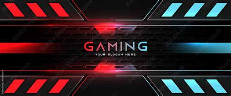 Futuristic red and blue abstract gaming banner design template with metal technology concept ...