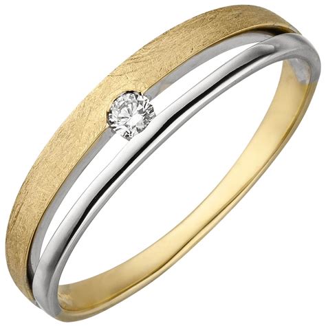 Ring Aus Gelbgold Wei Gold Eismatt Brillant Ct