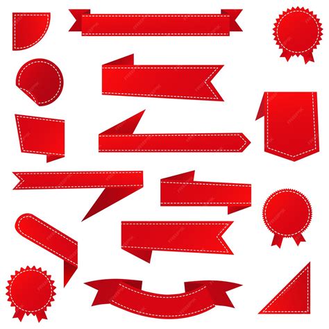 Premium Vector Red Ribbon Banner Set Red Promotional Labels Flat Red Ribbon For Promotion