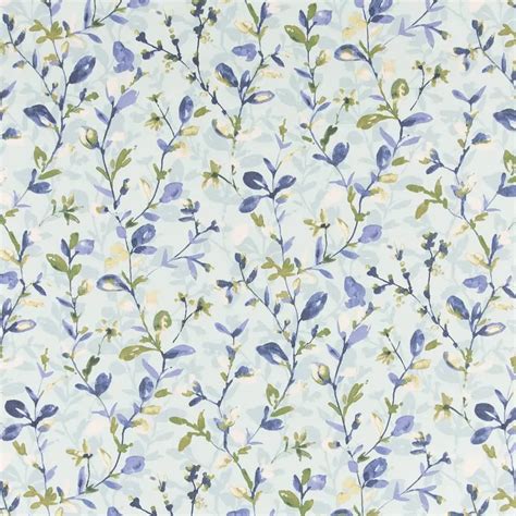 Cozumel Blue Foliage Prints Upholstery Fabric By The Yard