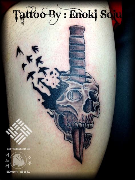 Skull Tanto Bird Tattoo By Enoki Soju By Enokisoju On Deviantart