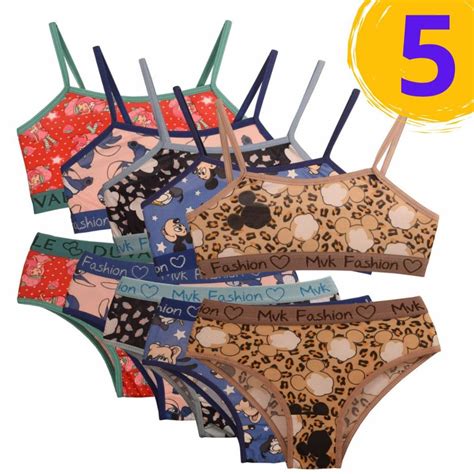 Kit Lingerie Infantil Feminina 5 Conjuntos Calcinha E Top Para Mocinha E Escola Shopee Brasil