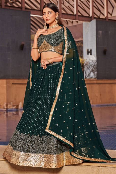 Bottle Green Georgette Lehenga Choli Set