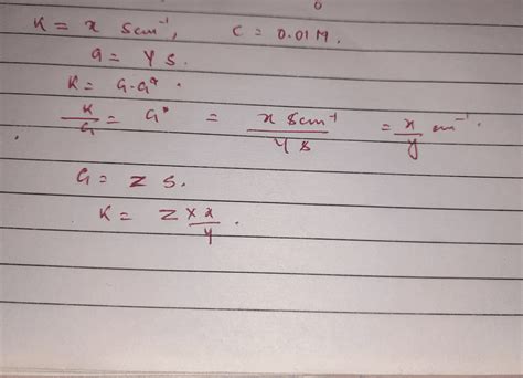 Specific Conductance Of 0 01 M KCl Solution Is X Ohm1 Cm1 When