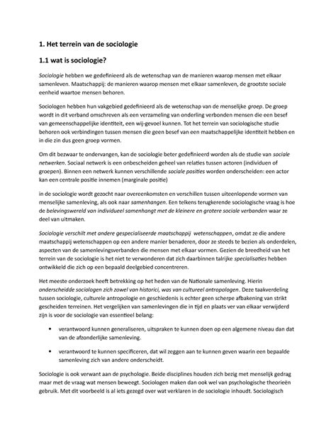 Hoofdstuk 1 1 Het Terrein Van De Sociologie 1 Wat Is Sociologie