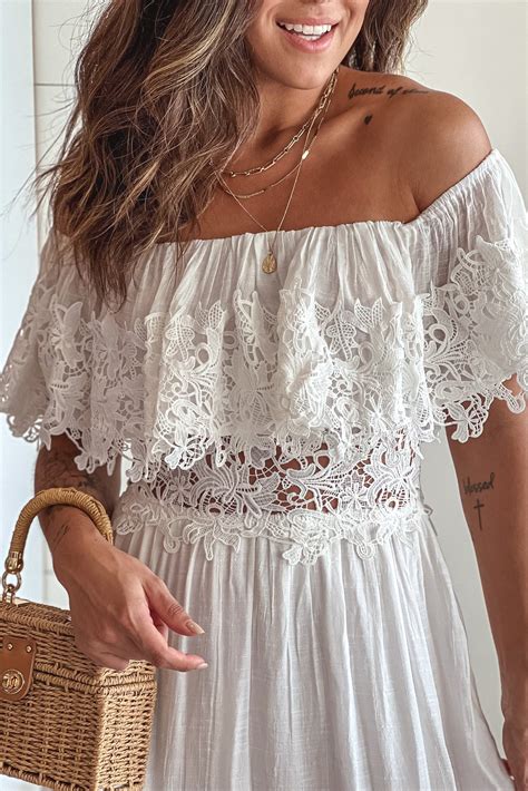 Off White Maxi Dress With Lace Trim Maxi Dresses Saved By The Dress