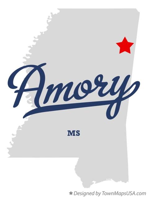 Map of Amory, MS, Mississippi