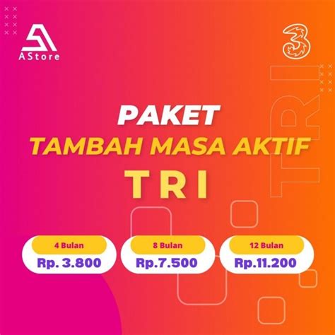 Jual PAKET TAMBAH MASA AKTIF KARTU TRI THREE TERMURAH PROMO 4 8