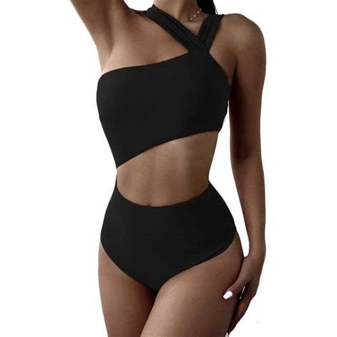 New One Piece Swimsuit Sexy Cut Out Beachwear Oblique Shoulder Bikini Swimwear And
